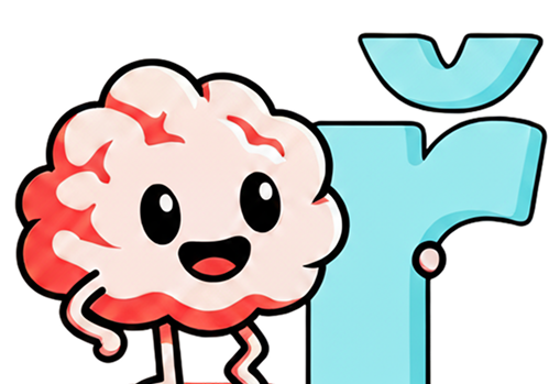 A brain character holding the czech letter "ř" and smiling.